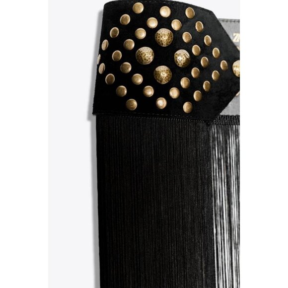 ZARA LEATHER STUDDED FRINGED CORSET BELT - Picture 6 of 6
